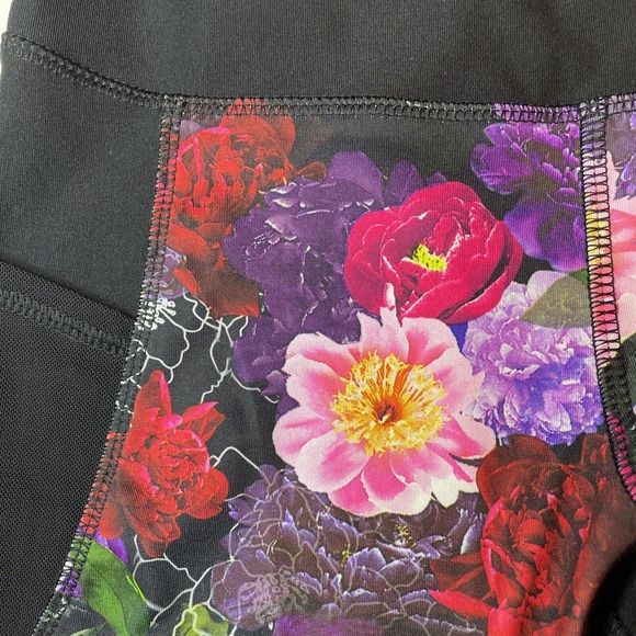 RBX Floral Black Legging Capri Mid Ride Vented Mesh S Small Workout Yoga Running - Picture 8 of 8